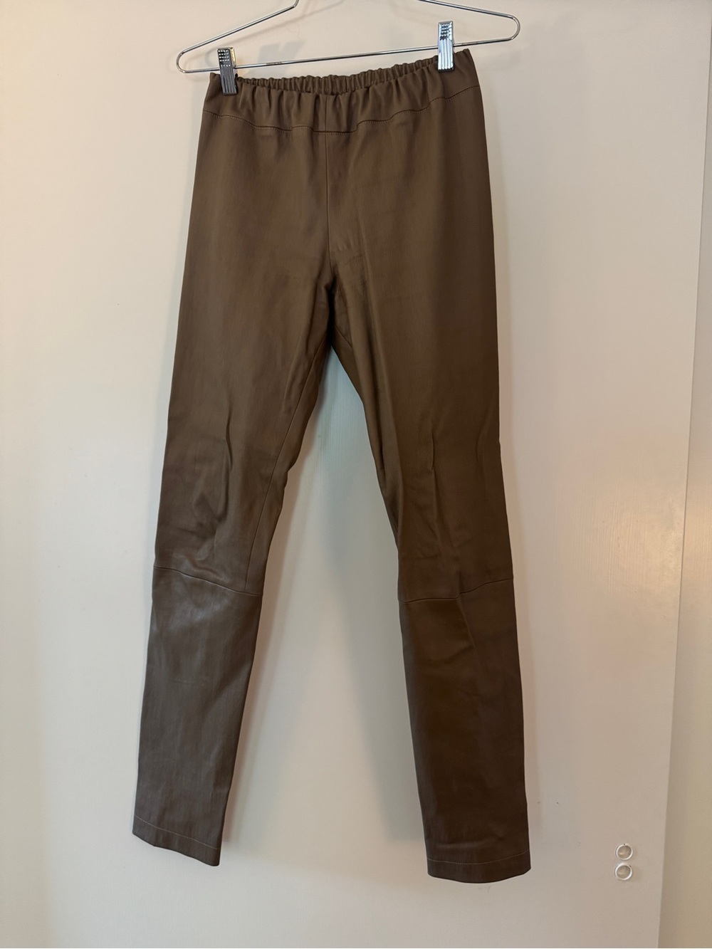 The Row Olive/ Kahaki Brown Leather Skinny Pants Leggings Size M